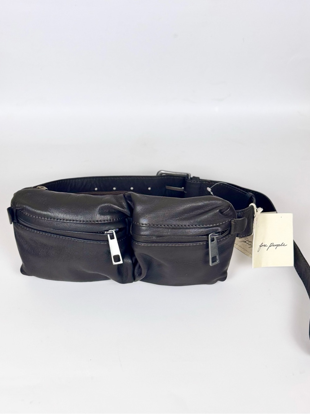 Free People Pinto Pocket Belt Brown Leather Fanny Pack Waist Bag